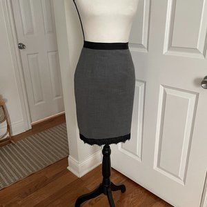 REBECCA TAYLOR Charcoal Gray 43% Virgin Wool Black Lace Hem Pencil Skirt Sz 8